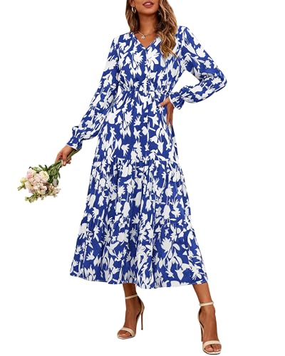 BTFBM Women Fall Dresses 2025 Casual Long Sleeve V Neck Maxi Dresses Floral Boho Long Dress Wedding Guest Dress