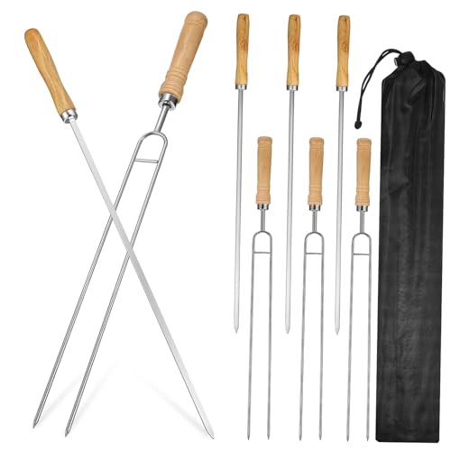 GARIOUANS 8 Pezzi Spiedini Barbecue in con in Legno Doppi e Singoli Spiedini Riutilizzabili per Grigliate Outdoor Picnic e Camping Accessori Essenziali per Bbq Colore Casuale
