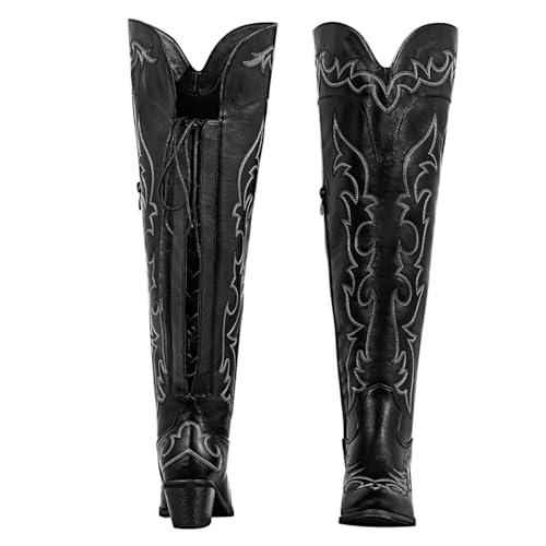 SheSole Thigh High Cowboy Boots for Women Wide Calf - Comfort Fit Over The Knee Cowgirl Boots with Almond Toe & Western Embroidery for Stability4