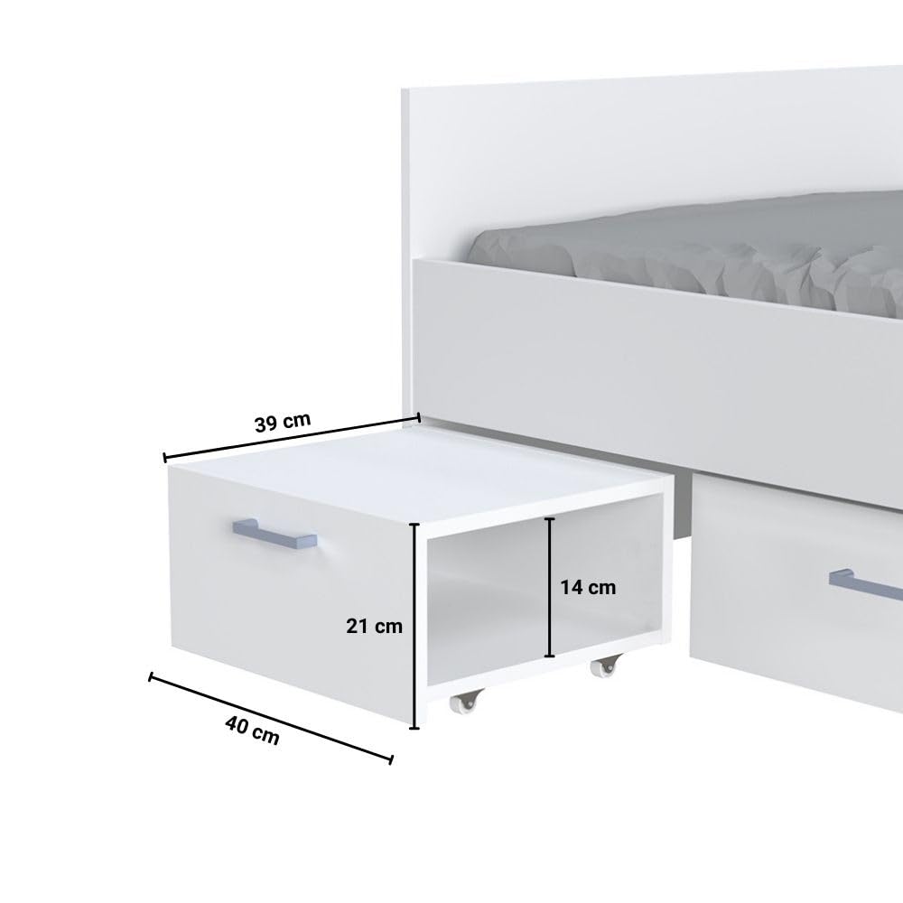 WEBER INDUSTRIES Lit Twist 140x190 + 2 chevets + 1 tiroir/Blanc