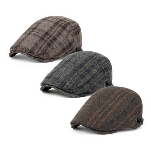 Image of 3Pcs Men's Newsboy Caps Cotton Cooling Hat Adjustable Flat Cap for Men