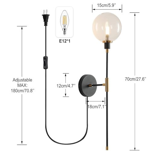 Aplique de pared E27 industrial para evitar reformas en dormitorios oscuros con interruptor 3