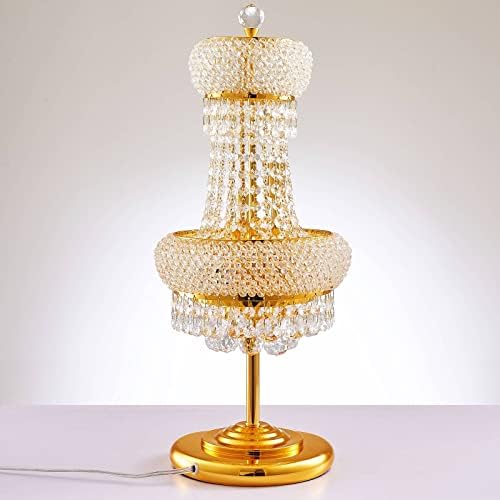 BEIRIO 6-Lights Golden Finish Classic Empire Style K9 Crystal Ball Bedside Desk Table Lamp Night Light Fixture for Living Room Dining Room Bedroom Office Home Table Decoration (W 10 × H 22 inch)