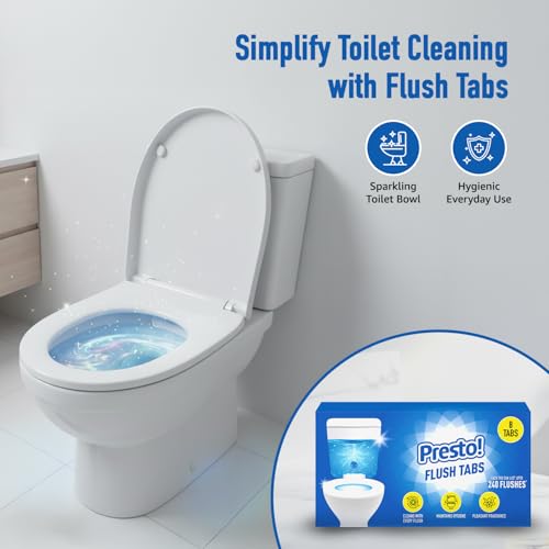 Image of Amazon Brand - Presto! Flush Tabs | 400 Gram | 50 Gram | 8 Tabs X Pack of 1 | Prevents Stains, Removes Limescale | Toilet Flush Tank Balls