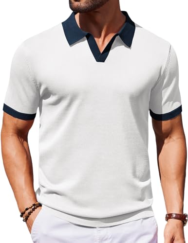 Image of COOFANDY Men's V Neck Short Sleeve Stretch Knit Polo Shirt
