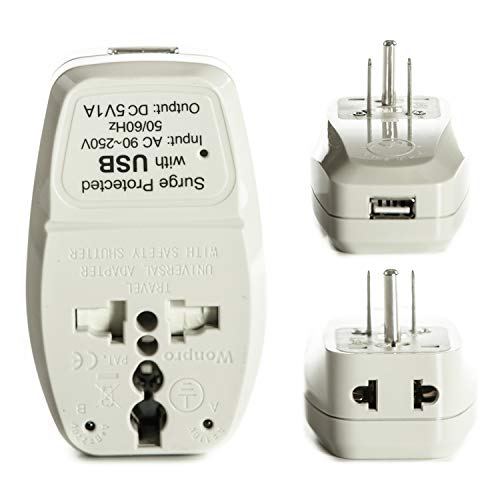 Image of OREI India to USA, Japan, Philippines & More (Type B) Travel Adapter Plug - 3 in 1 - CE Certified - RoHS Compliant with USB and Surge Protection Worldwide Adapter (DBU-B)