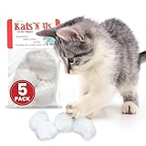 Real Rabbit Fur Pom Pom Cat Toy - 5 Pak WHITE