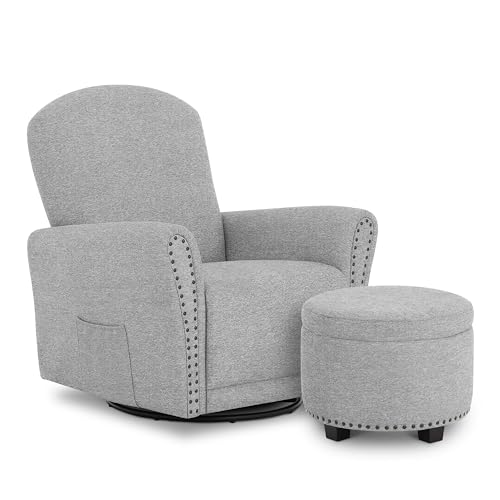 Image of Evolur Vienna Swivel Glider with Ottoman, FSC Certified, Greenguard Gold and JPMA Certified Glider Rocking Chair, 360 Swivel Motion, Ergonomic Design Nursery Glider, Cobblestone