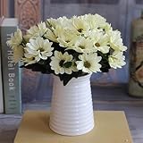 YJRIC Fleur Artificielle Pas Cher 6pcs / 10 têtes    Style européen Ruban Simulation Marguerite Bouquet de Fleurs en Soie Quatre Saisons chrysanthème Mariage décoratif, Lait Blanc