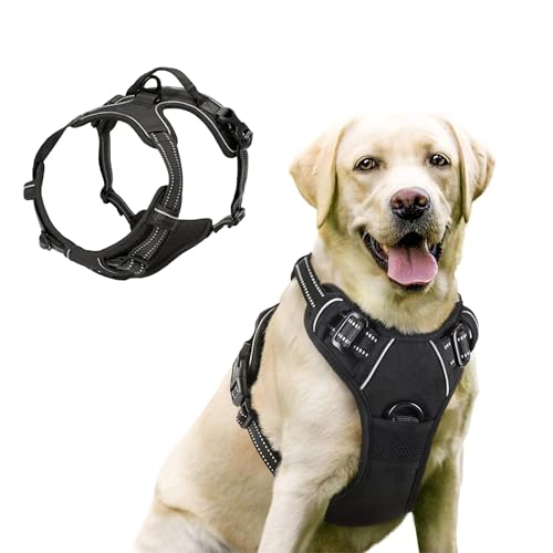FullBerg® Hundegeschirr für Kleine, mittelgroße und große Hunde Anti Zug Geschirr No Pull Sicherheitsgeschirr Brustgeschirr Dog Harness Weich Gepolstert verstellbar Atmungsaktiv Schwarz (S)