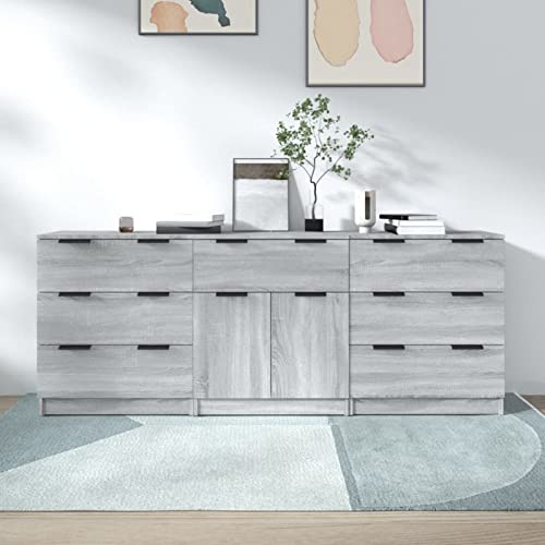 XIAOGUANG Kitchen Floor Shelf,Table Top Storage,Kitchen Cabinet,3 Piece Sideboards Grey Sonoma Engineered Wood