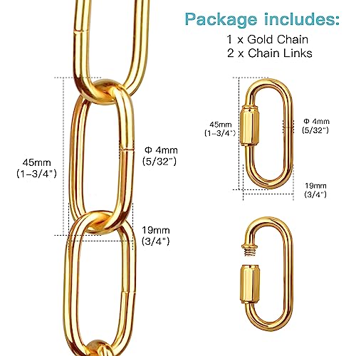 Helunsi Lighting Chain, 6 Feet Bright Gold Light Fixture Chain, Metal Chandelier Chain Extension with Connection Link Lock, Heavy Duty Hanging Lamp Fixture Pendant Ceiling Decorative Lights Kit - 6\' - Thumbnail 5