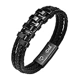 Hisatan Custom Mens Bracelet 1-9 Names Beads, Personalized Genuine Braided Leather ID Bracelets for Dad Son Husband Boyfriend Brother Grandson Grandpa Uncle Nephew for Fathers Day Birthday Anniversary