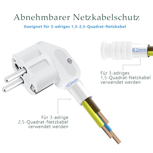 2 Stücke Schuko Stecker, IP20 Schuko Stecker für den Innenbereich, Europa-Stecker Kunststoff 250V (16A) für 8-10mm Kabel, IP20 für den Innenbereich - Weiß