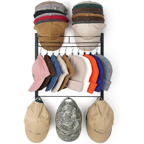 HYDERMUS Hat Rack for 45 Baseball Caps with 10 Clips 3 Tier Hat Organizer for Wall Multi-functional Hat Hanger Metal Hat Holder at Closet Bedroom Entryway Gift for Men Boy Teen Cover