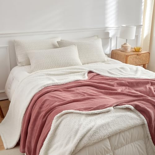 Cobertor Casal Everest Dupla Face Manta Flannel Sherpa Lã de Carneiro- Rosê