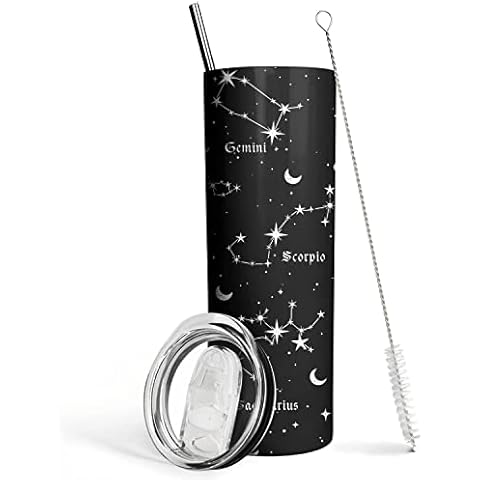 Mofvugz Constellation Tumbler with Lid and Straw, Goth Zodiac Astrology Sign 12 Constellation Insulated Cup Coffee Mug, Birthday Zodiac Gifts for Women Girl, Star Witch Tumbler(Black 20 Oz) Cover
