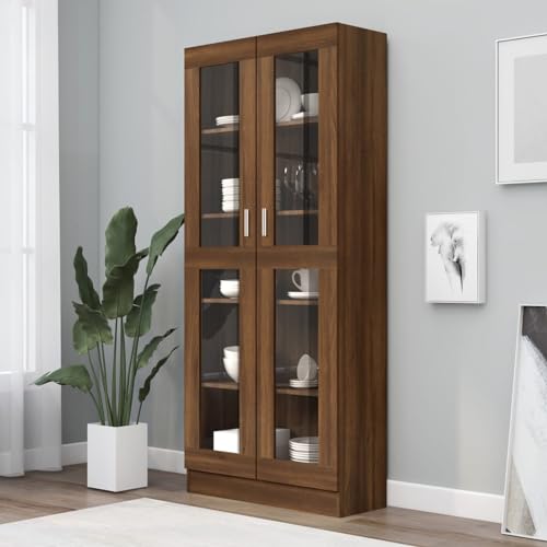 Vopese Vitrina Madera contrachapada Roble marrón 82,5x30,5x185,5 cm Vitrina Salón, Aparador Comedor, Estantería Oficina,con Estantes y Puertas