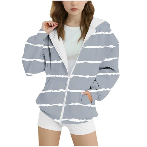 Girls Zip Up Hoodie Kids Fashion Striped Sweatshirt Jacket with Pockets 2025 Fall Winter Treney Outwear 4-15 Years