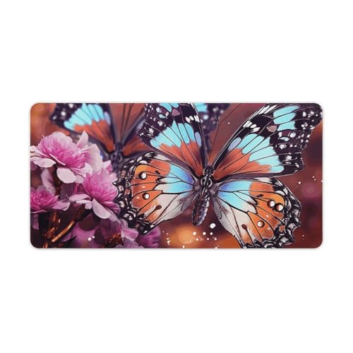 Tapis de souris de jeu grand format antidérapant avec motif papillons colorés