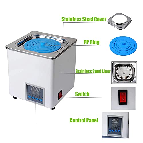 Podoy Digital Lab Thermostatic Water Bath Heater,120V/60 Hz Stainless Steel Liner 3L Capacity Electric Thermostatic Digital Single Water Bath Canner #TOP1
