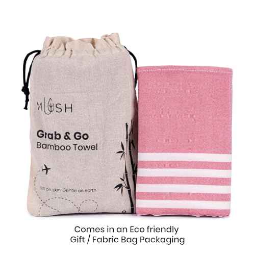 Image of Mush Grab & Go Bamboo Travel Towel | 100% Bamboo Bath Towel for Beach, Hiking & Gym Towel for Men Workout | Quick Dry & Compact Towels with Travel Bag | 60x120 cms, 250GSM | Pack of 2 (Red & Grey)