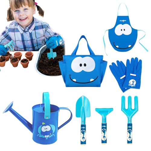 Gartengeräte für Kinder, Gießkanne Pflanzschaufel | 7-teilige Gartengeräte für Kinder | für 3–8 Jahre Kinder Kinderzimmer Balkon Hof Bauernhof Blume Rasen
