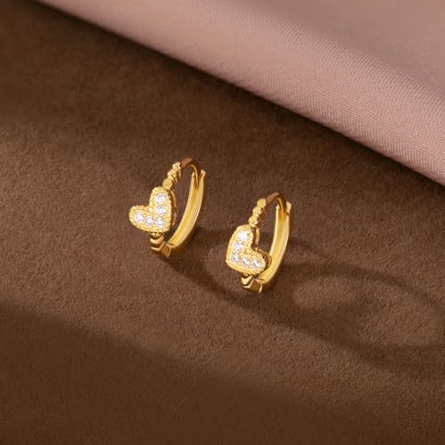 SLUYNZ 925 Sterling Silver CZ Love Hoop Earrings for Women Teens Small Heart Huggie Earrings3