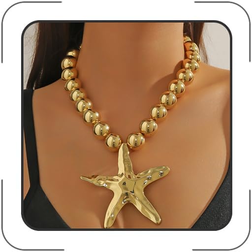 Collares de estrella de mar de oro para mujer, collares de sirena bohemias, collar con dije de concha marina de verano, joyería de sirena, joyería de playa de surf hawaiana, joyería de moda para Halloween 2025
