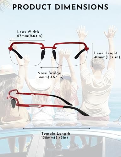 Image of BIRCEN Mens Metal Photochromic Sunglasses: UV Protection Al-Mg Sun Glasses Ultra-light Rimless Shades for Driving Cycling