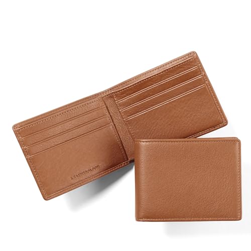 Leatherology Cognac Leatherology Thin Bifold Wallet - Slim Silhouette, Ample Storage, Hidden Interior Pocket