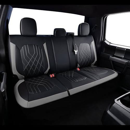 KOSIMAZ F150 Seat Covers, Napa Leather, for 2015-2026 Ford F150 SuperCrew and 2017-2026 F250 F350 F450 Heavy Duty(Full Set, Black&Gray) by KOSIMAZ - Used condition - Image 4