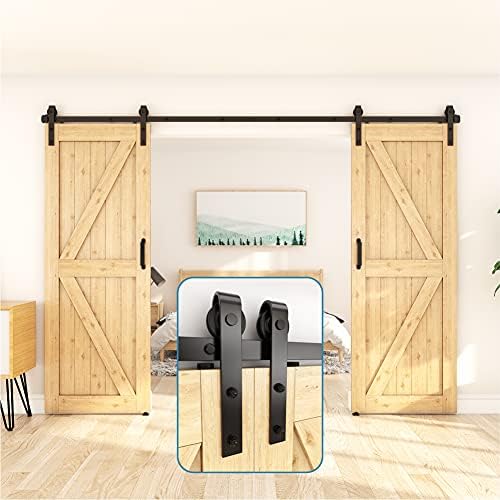 ZEKOO 9 FT Barn Door Hardware Kit for Cabinet Closet, Sliding Door Hardware for Double Barn Door, Heavy Duty Black Barn Door Track with Steel Hanger, Slide Smoothly Quietly, Easy Install