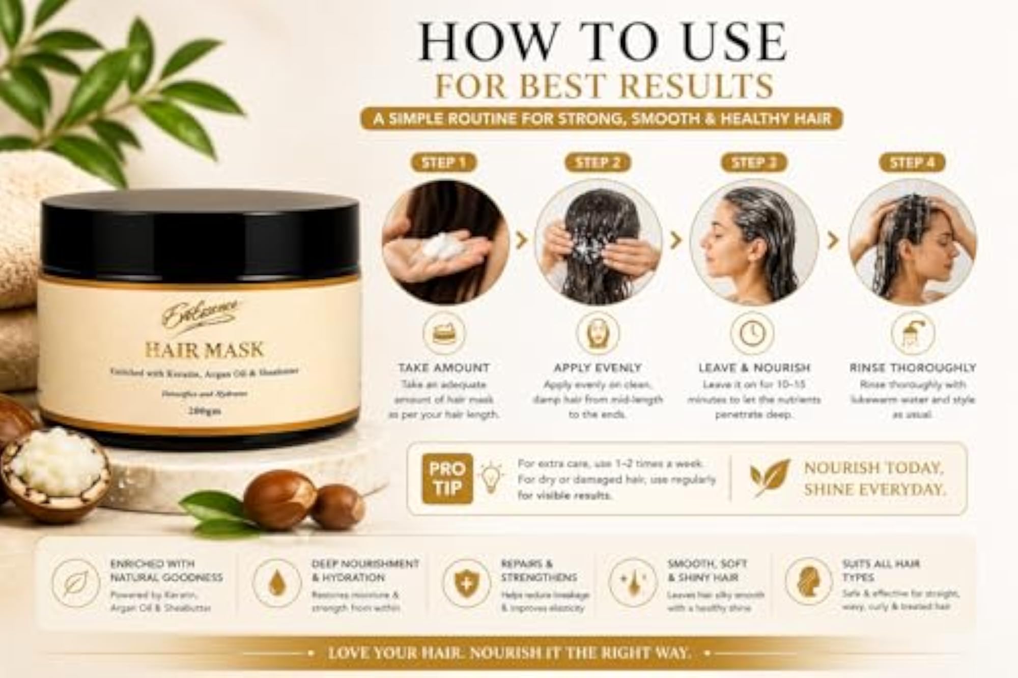 Hair Mask for Dry & Damaged Hair, Deep Conditioning Treatment