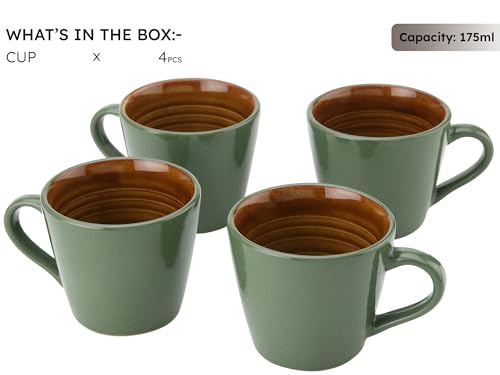 Image of Bodhi House Handcrafted Ceramic Tea Cup Set of 4 Pieces (175 Ml), Stoneware Coffee Mug, Microwave Safe Small Tea Cup, Glossy Finish, Ideal for Daily use, Casual Gatherings and Gifting, Forest Green