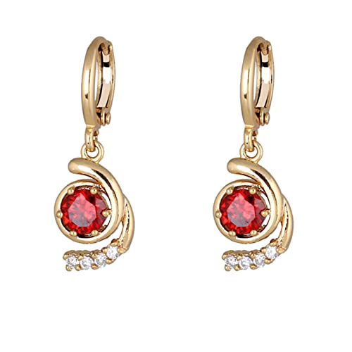 Pendientes de oro de 14k con aro y colgante de amatista redondo para mujer