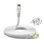 KASIMO Cat 8 Flat Ethernet Cable 10M Internet LAN Cable with Cable Clips 40Gbps 2000MHz High Speed Network Patch Cable White SSTP Ethernet Cord with RJ45 Connector for Router Modem Switch Gaming