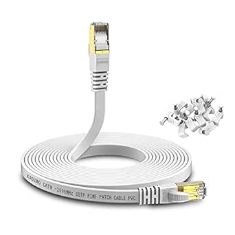 KASIMO CAT 8 Lan Kabel 20meter Flach 40 Gbits / 2000MHz – Netzwerkkabel Cat 8 Gigabit - Ethernet Kabel mit vergoldetem RJ45 Patchkabel Weiß