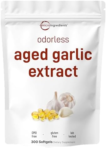 Micro Ingredients Odorless Garlic, 300 Softgels | 2 Years Aged Garlic Extract | Grown Allium Sativum Bulb | Natural Herbal Supplements | Non-GMO, Gluten Free