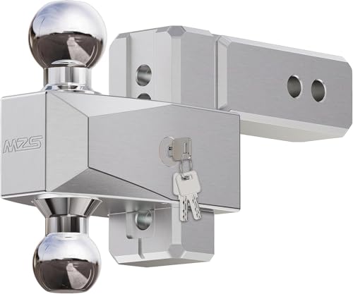 Image of MZS Adjustable Trailer Hitch - Fits 2.5 Inch Receiver Hitch - 4-Inch Adjustable Drop Hitch - Heavy Duty Aluminum Tow Hitch for Truck(18,500 LBS GTW) Chrome