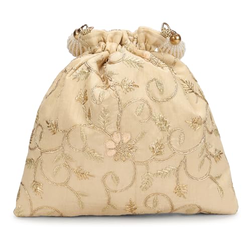 Image of LONGING TO BUY Indian Embroidered Pearl Potli Bag For Women, Sequence Design with Tassel, Wedding Potli Bags