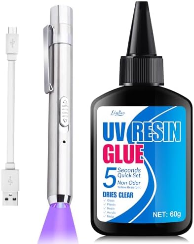 UV Resin Kit with Light - 60g UV Resin with Rechargeable 395nm UV Flashlight, 5-Second Fast Curing, Quick Bonding＆Welding UV Glue Adhesive, Ideal for Repairing Jewelry, Glass, Resin, Plastic, Acrylic