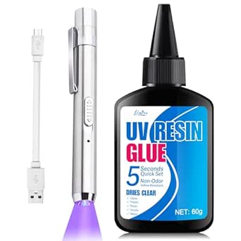 UV Resin Kit with Light - 60g UV Resin with Rechargeable 395nm UV Flashlight, 5-Second Fast Curing, Quick Bonding＆Welding UV Glue Adhesive, Ideal for Repairing Jewelry, Glass, Resin, Plastic, Acrylic