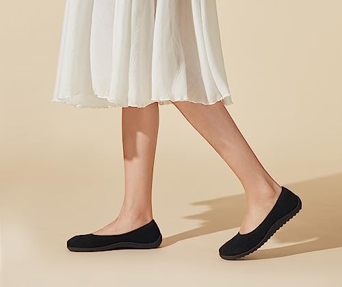 Arromic Wide Toe Box Ballet Flats Shoes for Women Black Slip on Knit Dressy Shoes Washable Soft Ballerina Lightweight Ladies Walking Flat4