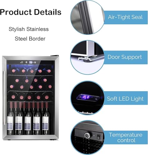 Antarctic Star Wine Cooler/Cabinet Drink Refrigerator Fridge, 36 Bottle Freestanding Wine Chiller with Stainless Steel, Double-Layer Glass Door Touch Screen for Home Office/Bar, 4.4Cu.Ft., Silver by Antarctic Star - Image 4