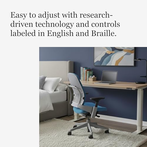 Image of Steelcase Leap Office Chair, Adjustable, Hard Floors, Blue Jay Fabric