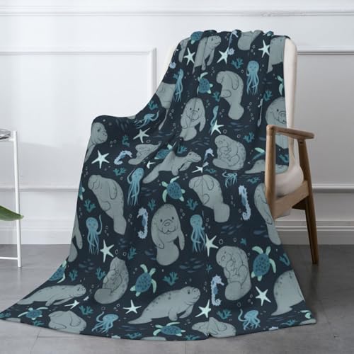 Image of Manatee Throw Blanket - Soft Flannel Fleece Blanket, Lightweight & Cozy Warm Throw for Couch, Bed, Sofa - Cute Sea Cow Design for Adults Women Men Girls Boys 60"x50"