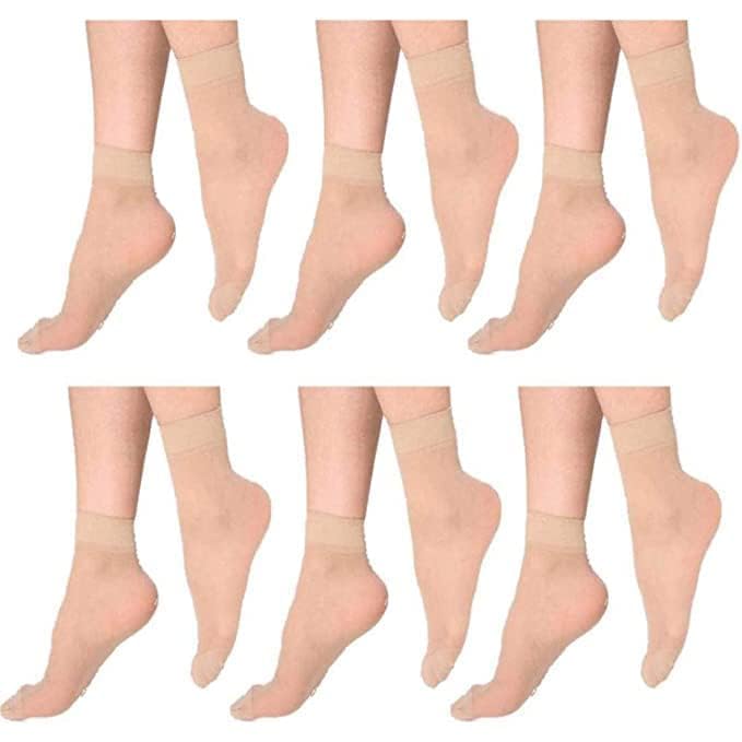 uptakers Nylon Ltra-Thin Transparent Skin Color Ankle Length No Show Women/Girl Socks Low Cut Women/Girls No Thumb Socks Pack Of 6, Beige-picture-5