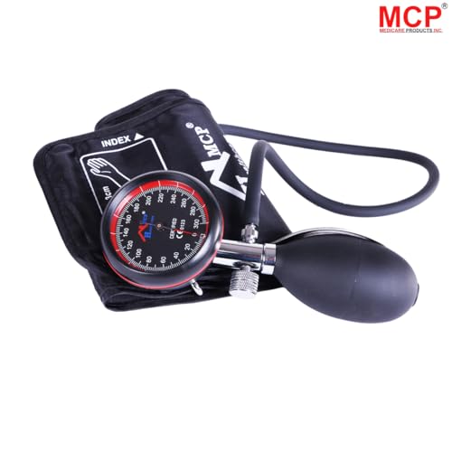 Image of MCP Healthcare Palm Type Aneroid Blood Pressure Monitor Sphygmomanometer with Latex-Free Cuff - Professional Manual BP Monitor for Accurate Readings (Black)