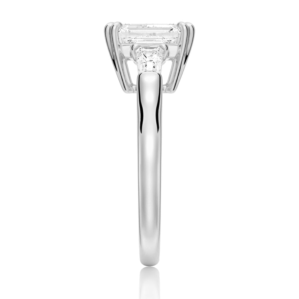 MSBLUE® Emerald Cut Engagement Ring, 2ct Moissanite Center Diamond with Tapered Baguette Side Stones, Sterling Silver with 14K Gold Vermeil, Rhodium Finished3
